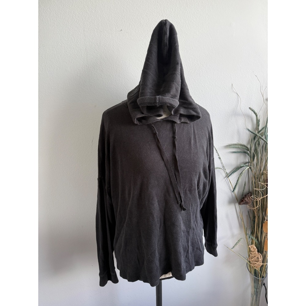 Eileen Fisher Womens‎ Large Charcoal Grey Tencel Organic Cotton Waffle Hoodie